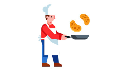 Chef Prepares Fresh Flapjacks In A Pan, Flipping Them Successfully In The Air Now