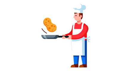 Chef Prepares Yummy Pancakes, Flipping Food With Skill, Ready to Eat Breakfast