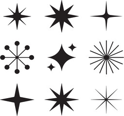 Fototapeta premium Collection of nine black starburst and sparkle graphic elements on white background shape