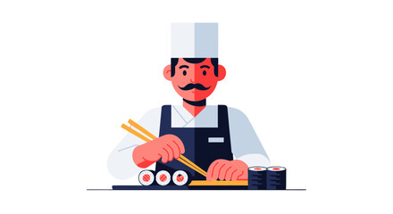 Chef Preparing Delicious Sushi, Culinary Expertise and Sushi Crafting on Black Background