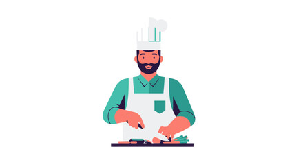 Chef Preparing Food in Commercial Kitchen with Apron, Vegetables Cutting and Culinary Arts