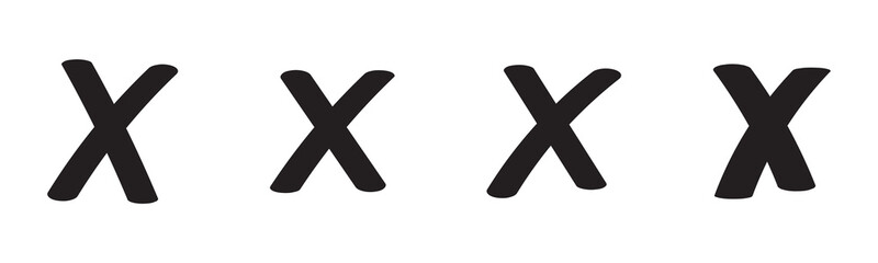 Hand-painted red wrong signs, red crosses brush strokes, abstract aversion icons, NO checkbox button, vector. illustration, UI elements, interface design.
