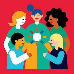 Multicultural group sharing ideas teamwork unity collaboration vector illustration