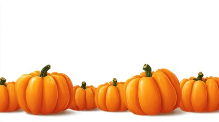 row of orange pumpkins on white