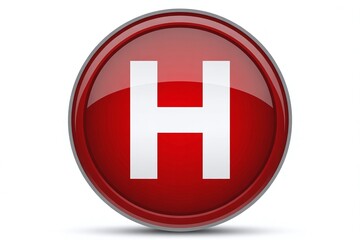 Obraz premium High-Quality Red Glossy 3D Button or Circular Icon with White Letter H Representing Hospital Emergency Services, Hotel Location, or Health Industry