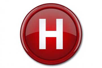 Fototapeta premium High-Quality Red Glossy 3D Button or Circular Icon with White Letter H Representing Hospital Emergency Services, Hotel Location, or Health Industry