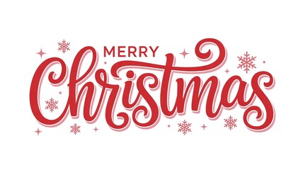 Merry Christmas Red Hand-Lettering Typography Design with Snowflakes for Festive Holiday Greeting Cards, Banners, and Seasonal Sales