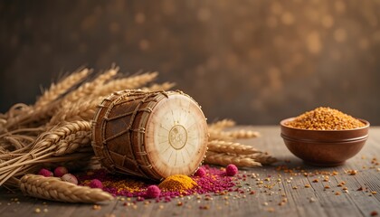 Christmas still life with decorations and treats on wooden table