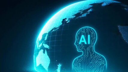 A futuristic representation of artificial intelligence with a digital globe and AI outline, symbolizing innovation and tech advancements. - Powered by Adobe