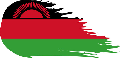 Malawi comet flag fly, grunge brush vector