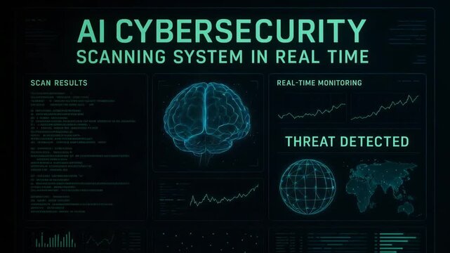 Real-time AI cybersecurity scanning system displaying threat detection and analysis on a digital interface. - Powered by Adobe
