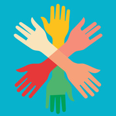 Fototapeta premium Hands of different races joining together in harmony vector illustration