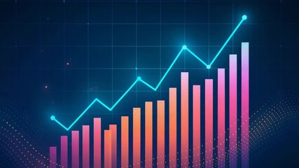 A vibrant, futuristic financial graph displaying rising trends and data growth in a digital landscape. Perfect for business themes. - Powered by Adobe