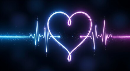 Neon Heartbeat Pulse in Blue and Pink with Dark Background
