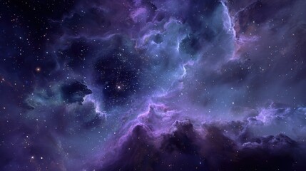A beautiful purple sky with many stars. The sky is filled with clouds and stars, creating a serene and peaceful atmosphere
