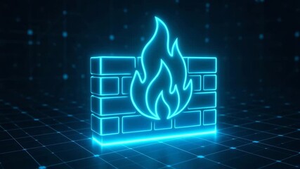 Stylized digital illustration of a glowing firewall symbolizing cybersecurity and data protection in a virtual environment.
