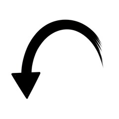 Photo of black curved arrow pointing downwards, on white