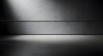 Photo of minimalist studio interior with concrete wall and floor, dramatic spotlight creating shadows