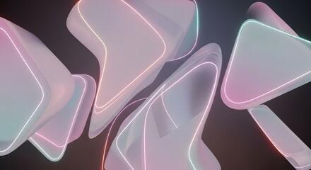 Photo of abstract 3d shapes with neon light outlines on a dark