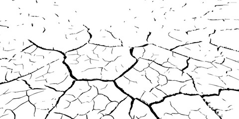 Cracked dry earth texture showing drought and soil erosion. High-contrast black and white cracked ground pattern ideal for backgrounds, climate change, and environmental design projects.