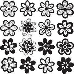 Fototapeta premium Sixteen Black and White Stylized Flower Icons graphic