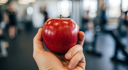 Red apple held in hand symbolizing healthy eating after workout