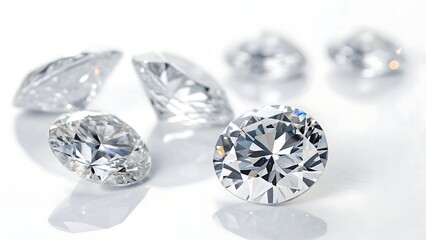 Sparkling diamonds dance &ndash; cut-out isolated on white with shadow. AI GENERATED.