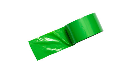 A roll of vibrant green tape, partially unraveled, against a stark black background