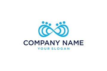 Blue Abstract Infinity Symbol Logo Icon with Stylized People Figures, Representing Teamwork, Community, and Social Connection