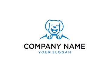 Smiling Blue Cartoon Dog Logo Design. Happy Pet Puppy Illustration for Company Branding and Slogan.