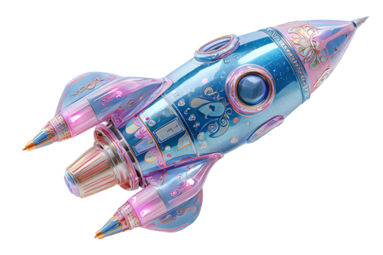 Whimsical fantasy rocket in pastel colors for creative design projects