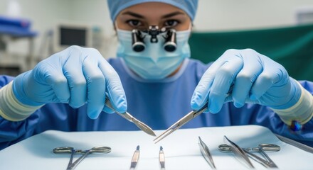 Focused surgeon delicately handling surgical tools in sterile operating room ready for a crucial procedure and demonstrating expertise in healthcare