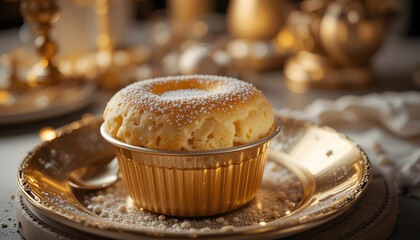 Individual Golden Soufflé with Powdered Sugar and Luxury Setting