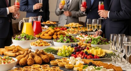 Abundant buffet spread features delicious dishes and refreshing beverages for event guests