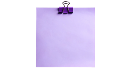 Lilac square note paper clipped with a purple metal binder clip against a black backdrop