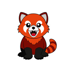 Cute cartoon red panda sitting and smiling with open mouth isolated on white background