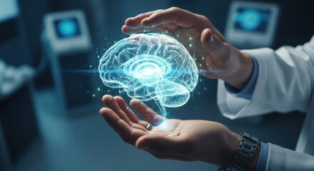 Innovative medical technology visualizing the human brain, offering insights into mental health and neurological research, creating a sense of hope