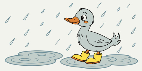 Little Duck Wearing Rain Boots Cute Minimal Vector Illustration