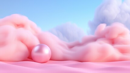 Dreamy pink clouds with pearl sphere under a clear blue sky