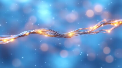Glowing abstract twisted wires with bokeh background in soft blue and orange hues