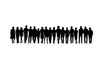 Silhouetted group of diverse people standing together, representing unity, support, and community in a modern design