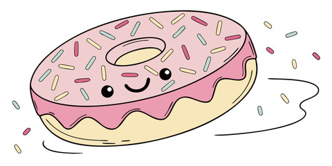 Smiling Donut with Sprinkles Cute Flat Minimal Vector Illustration