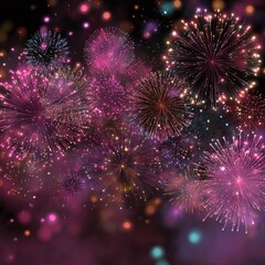 Fototapeta premium Vibrant pink and gold fireworks display celebrating a festive occasion, new year, or special event.