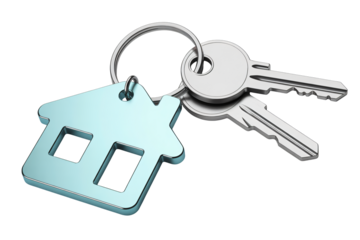 Shiny new house keys with a charming home-shaped keychain, symbolizing homeownership, real estate, and the dream of owning a property