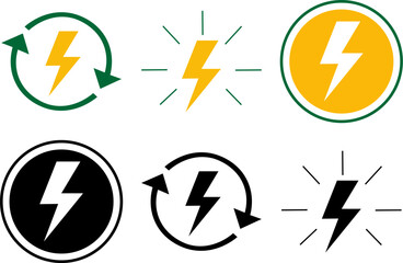 A vector icon set illustrating various lightning bolt symbols and up-direction arrows for web design elements
