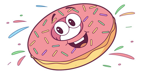 Smiling Donut with Rainbow Sprinkles Cute Flat Minimal Vector Illustration