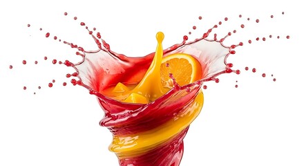Vibrant orange splash in a dynamic explosion of liquid on white