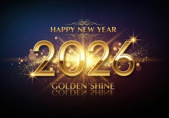 Golden shine happy new year 2026 celebration greeting with festive sparkles and lights