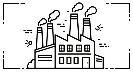 Obraz premium Industrial Plant Silhouette Depicting Emissions With Smog on Black Background
