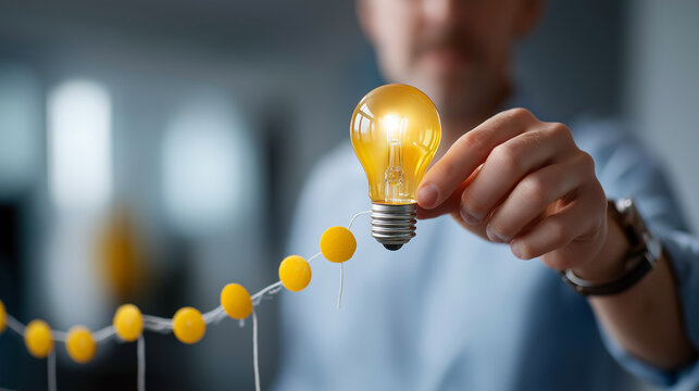 Hands building campaign timeline with lightbulb milestone moments marked creative project planning digital marketing schedule Gantt chart visible face not visible with copy